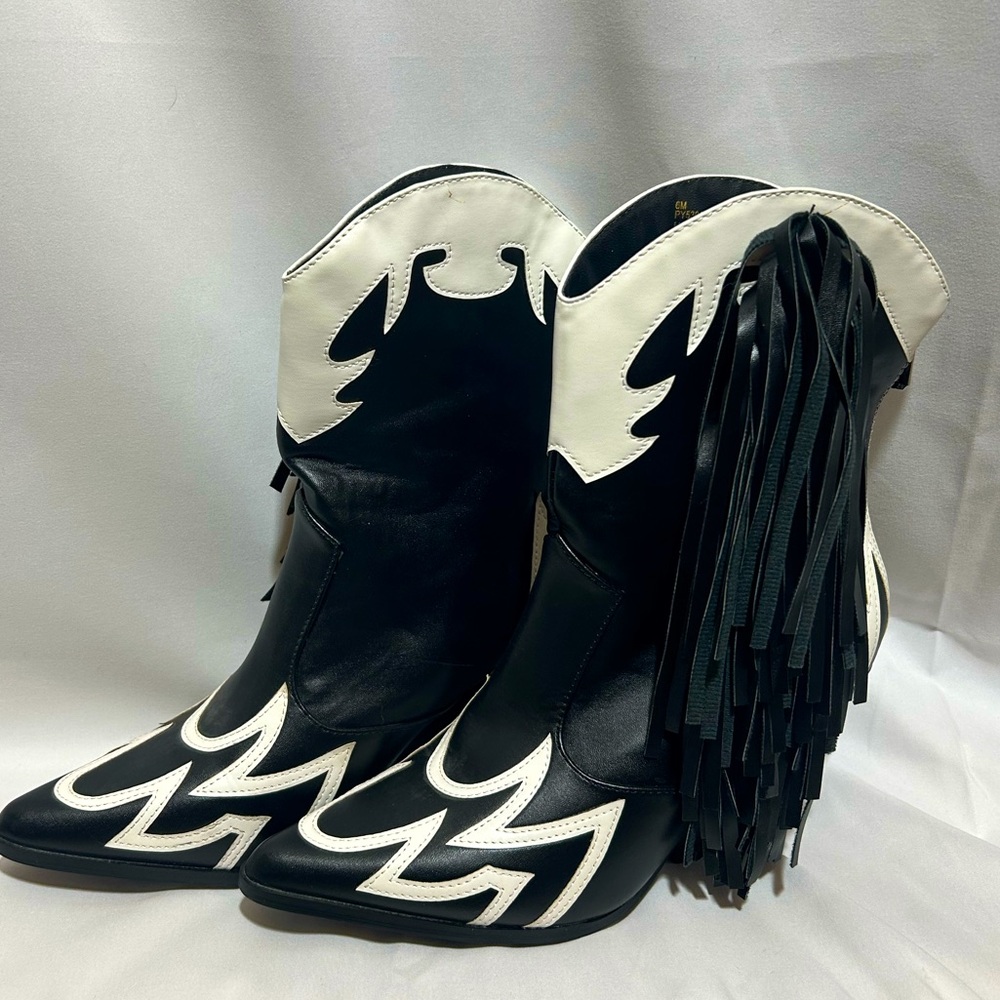 Black and White Western Fringe Boots